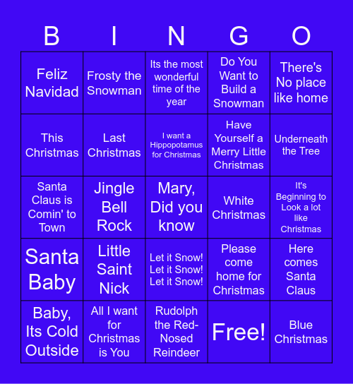 Who sings the Holiday Song Bingo Card