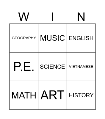 SUBJECTS Bingo Card