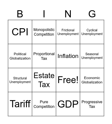 Macroeconomics Bingo Card