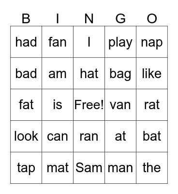 September 1st 2016  1st grade Bingo Card