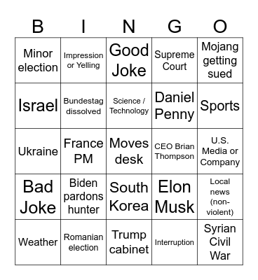 Ridley's Recap Bingo 12/5/24 Bingo Card