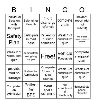 Untitled Bingo Card