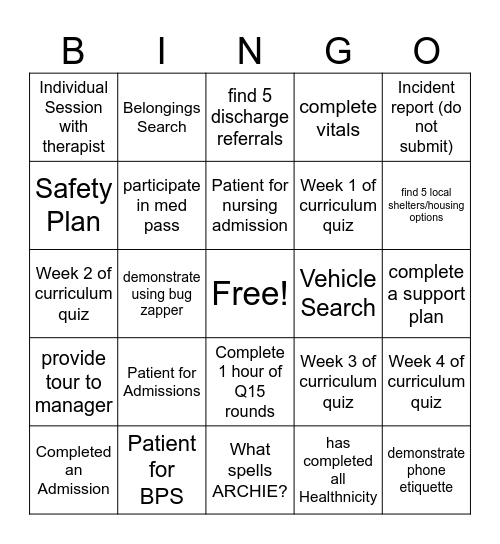 Untitled Bingo Card