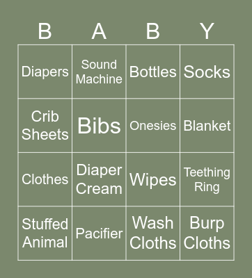 Baby Bingo Card