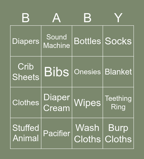 Baby Bingo Card
