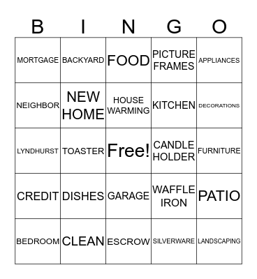 LAUREN'S HOUSE WARMING Bingo Card