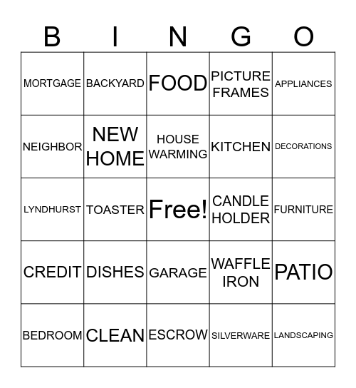 LAUREN'S HOUSE WARMING Bingo Card