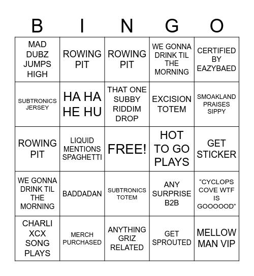 Cyclops Cove 3 Bingo Card