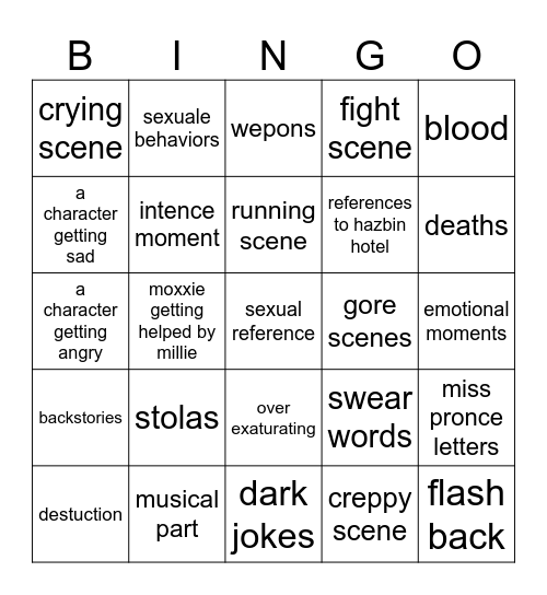 helluva boss bingo Card