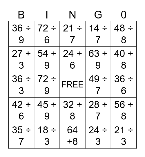 DIVISION Bingo Card