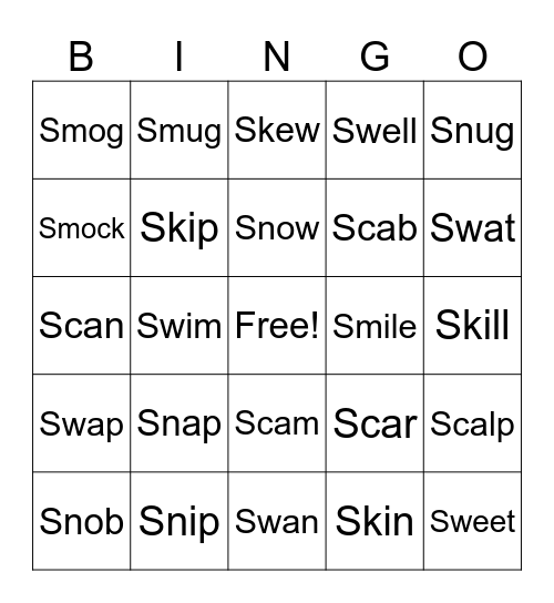 S Blends Bingo Card