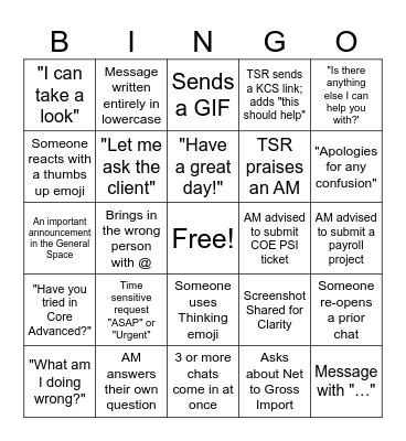 Mentor Chat Bingo Card