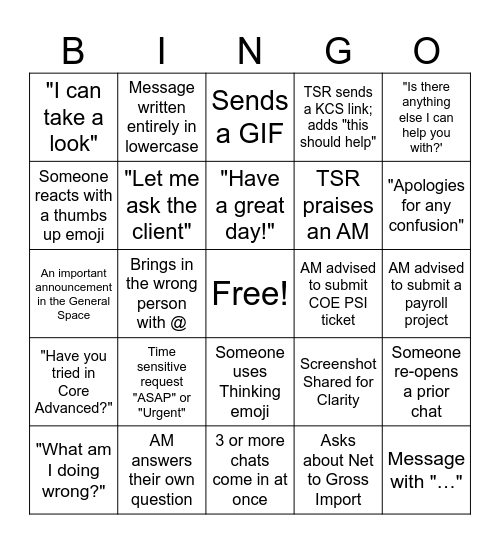 Mentor Chat Bingo Card