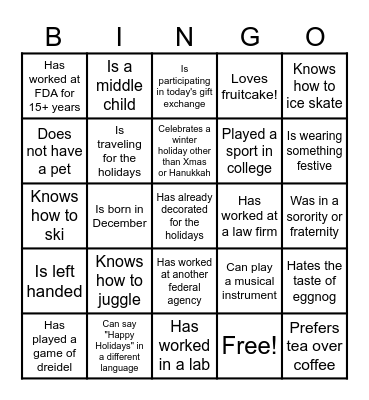 OTBB Holiday Bingo! Bingo Card