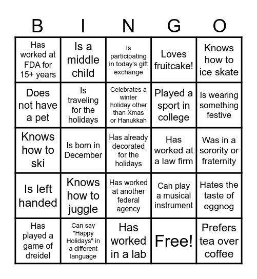 OTBB Holiday Bingo! Bingo Card