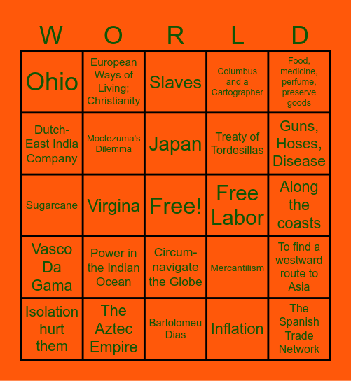 Unit 4 World History Bingo Card