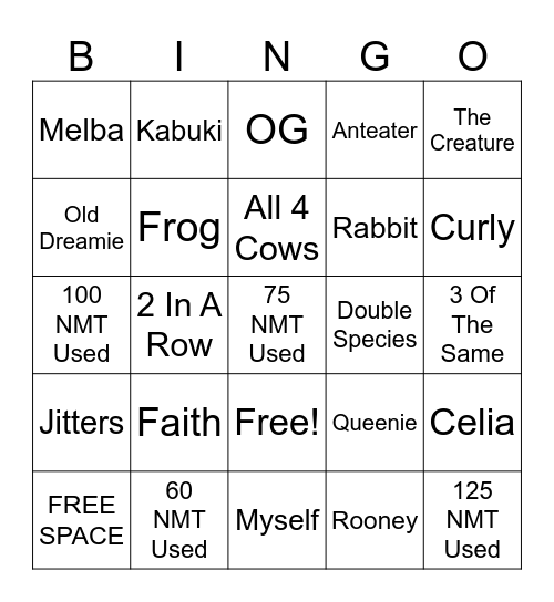 ACNH Villager Hunt Bingo Card