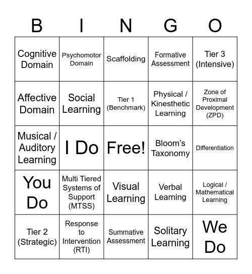 Inclusive Teaching of Diverse Learners Bingo Card