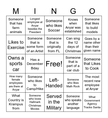 MINGO Bingo Card