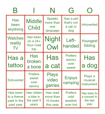 Getting to Know You Better Bingo Card