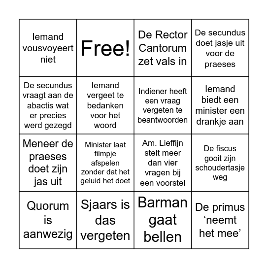 Vermaeck Senaat Schipper Bingo Card