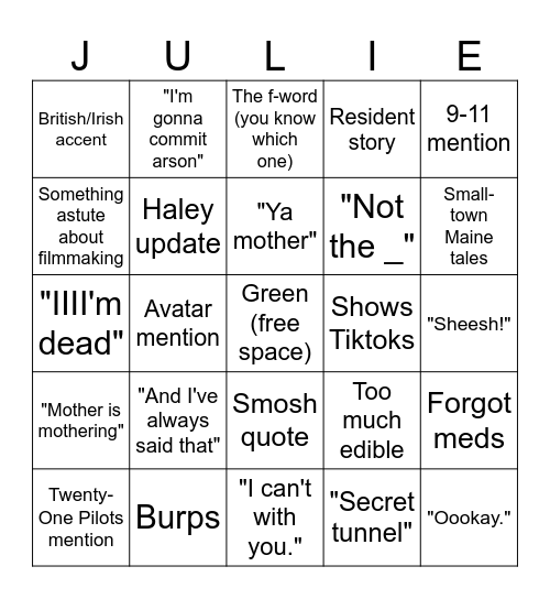 Julie Bingo Card