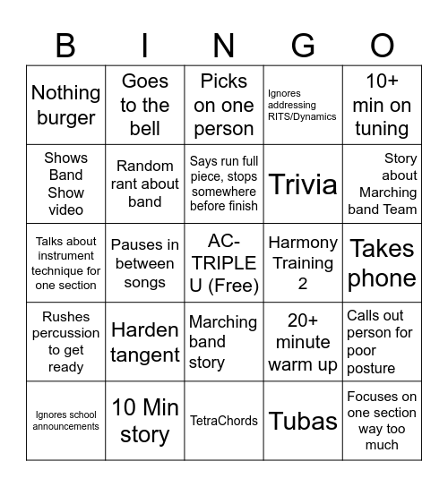 HARDEN BINGO Card