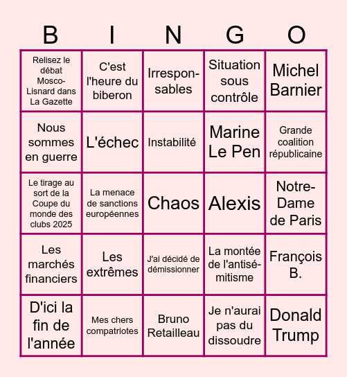 Macron 20 heures le 05/12/2024 Bingo Card