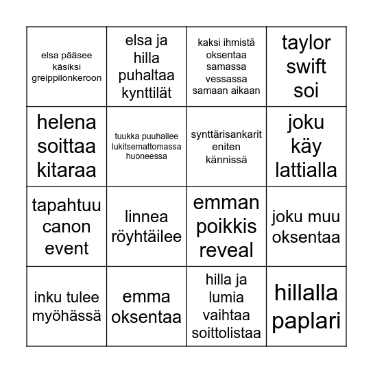 ELSAN JA HILLAN SYNTTÄRIBINGO Card