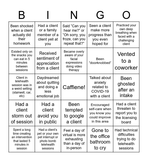 Therapist BINGO Card