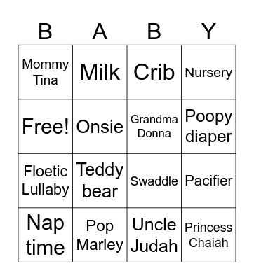Baby Showe Bingo Card