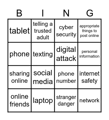 Internet Safety Bingo Card