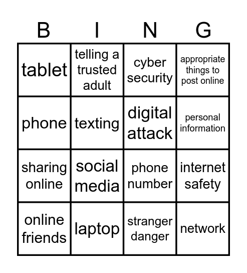 Internet Safety Bingo Card