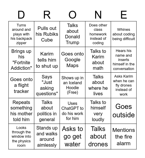 Nathaniel Bingo Card