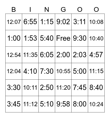 Spanish Time Bingo Card