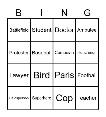 Bingo IMPROV Bingo Card