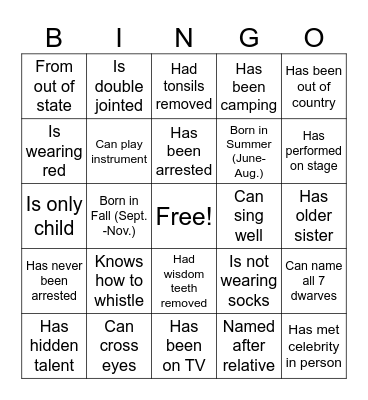 Find Someone Who Bingo Card