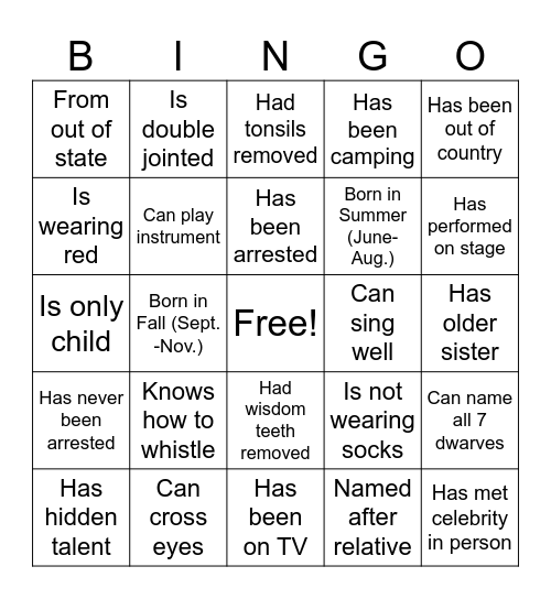 Find Someone Who Bingo Card