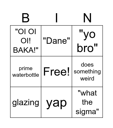 Kyle Bingo Card