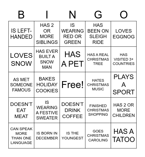 HOLIDAY BINGO Card