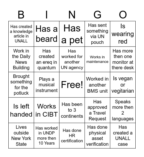 General Operations Bingo Card