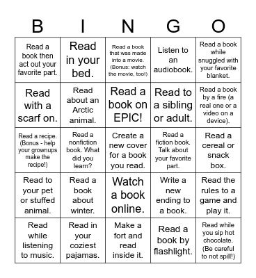 Snow Day Library Choice Board Bingo Card