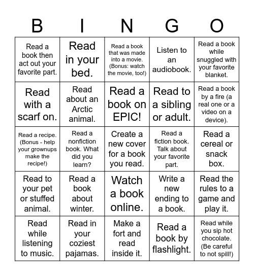 Snow Day Library Choice Board Bingo Card