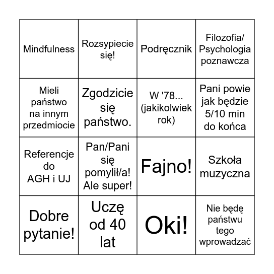 SI Bingo Card