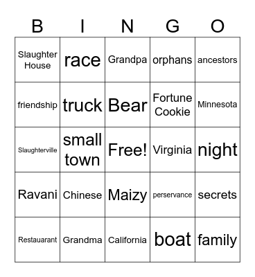 Maizy Chen and Midnight Children Bingo Card