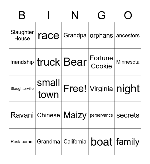 Maizy Chen and Midnight Children Bingo Card