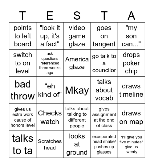 Testa Bingo Card