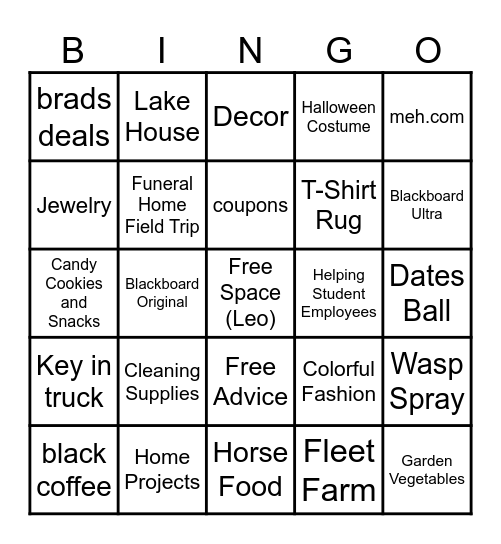 Tammy Bingo Card