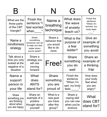 Cognitive Behavioral Therapy BINGO Card