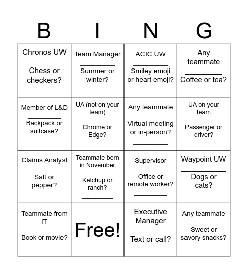 Networking Bingo-This or That Edition Bingo Card